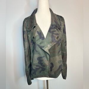 Sz S Marrakech oversized camo moto jacket green gunmetal hardware pockets